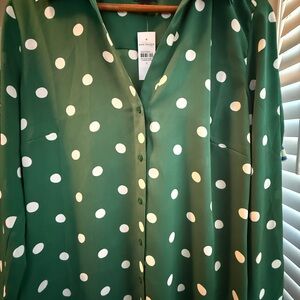 Ann Taylor Emerald Blouse with White Dots